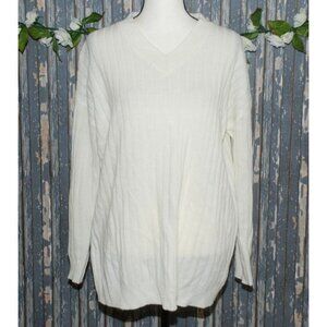 Shein Ladies White Knit Sweater M Stretch Long Sleeve V-Neck Casual Comfortable